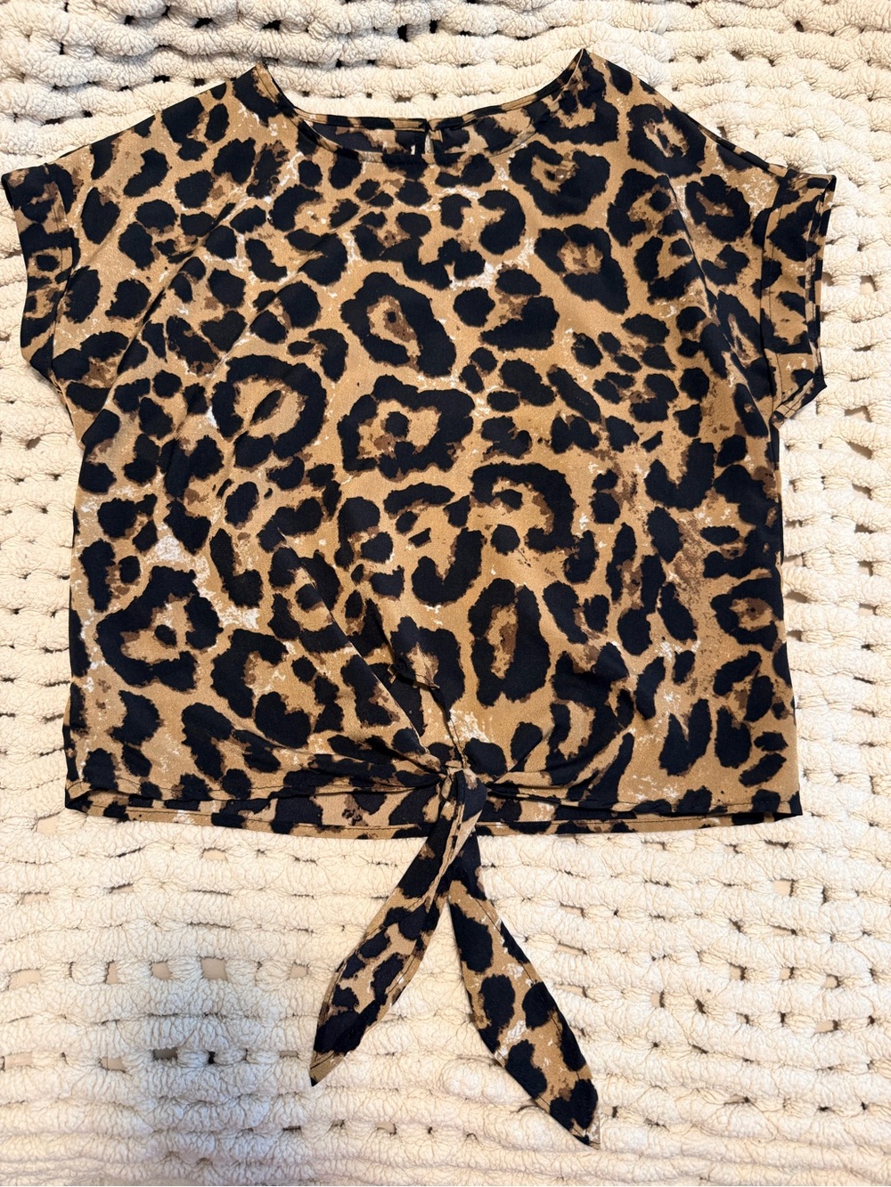Leopard Tie-Front Women’s Top - Tan & Black